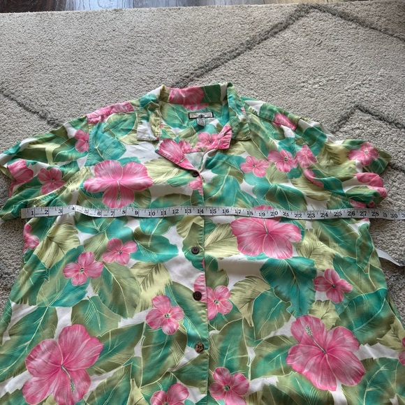 Caribbean Joe floral Hawaiian button front shirt palm tree cream pink green 3X - Picture 3 of 5